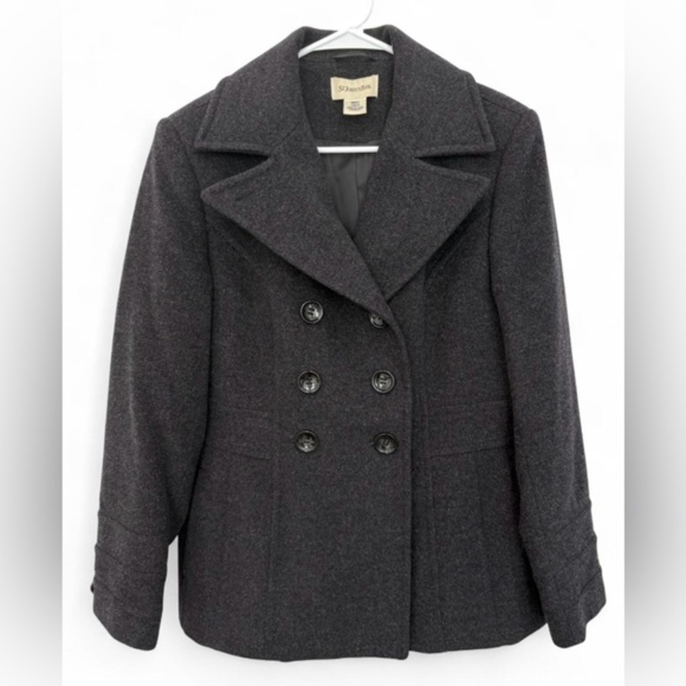 Women's St John's Bay‎ Wool Cashmere Blend Pea Coat Small Dark Gray